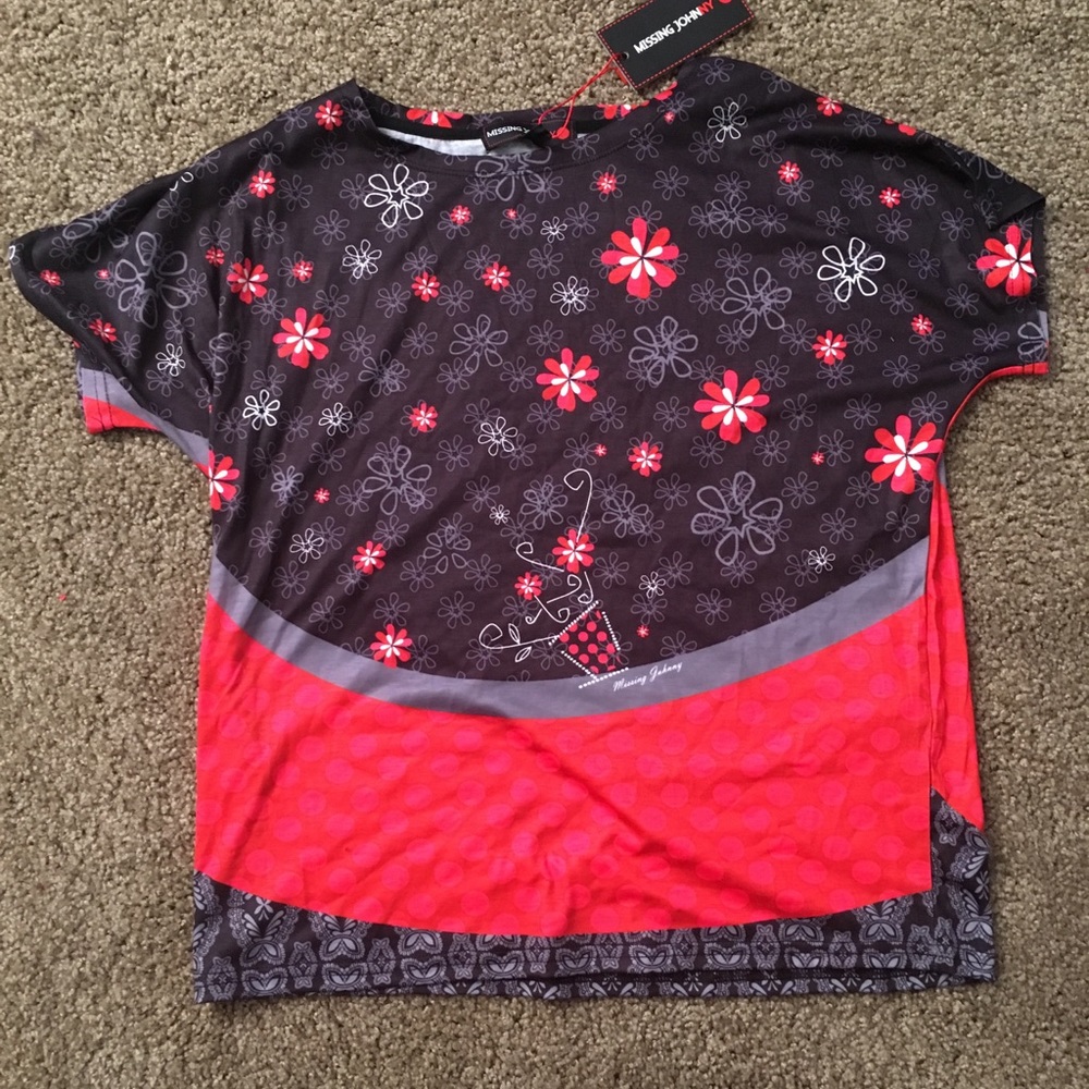 Missing Johnny Black and Red Mixed Media Top